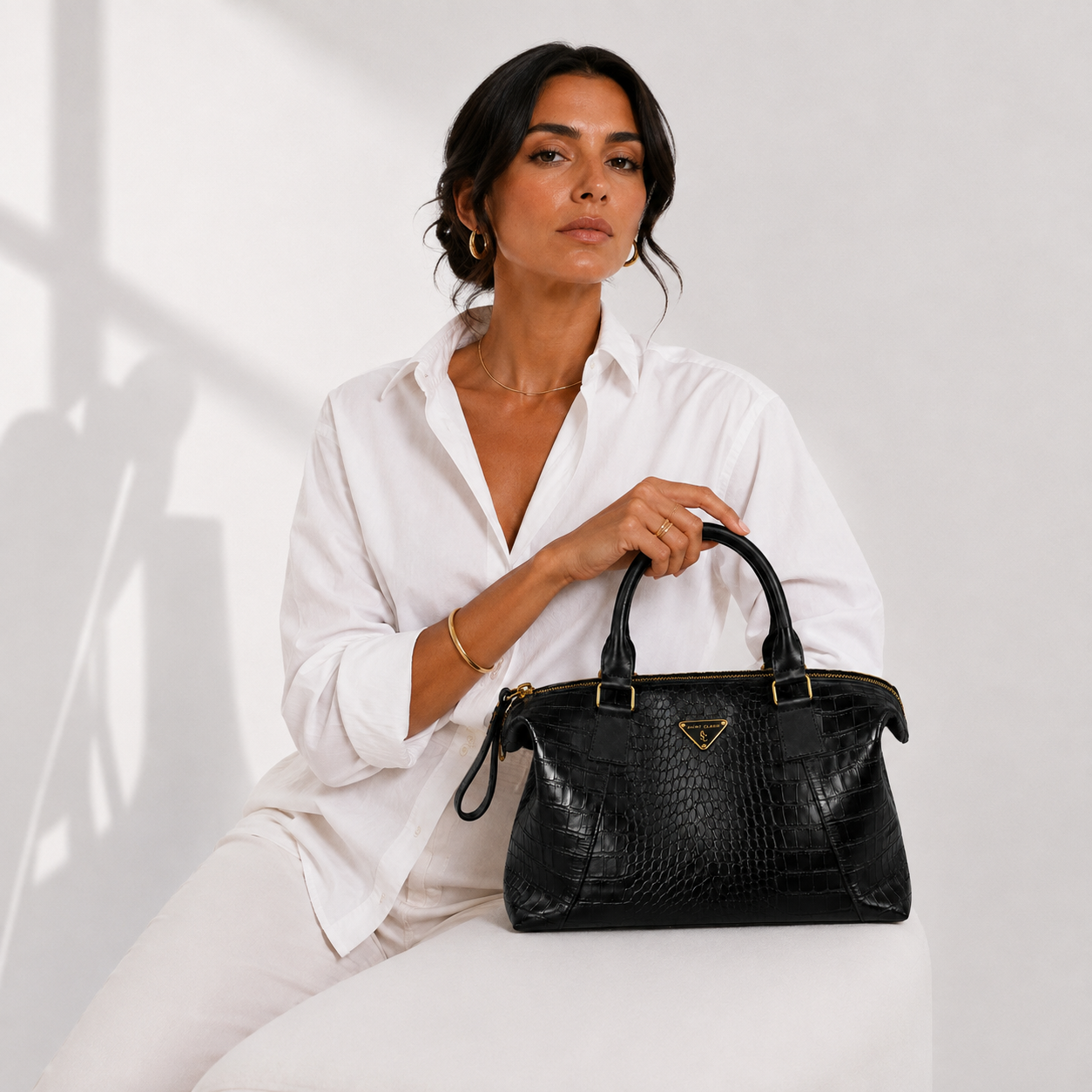 Bolsa Charlotte Grande de Couro Croco